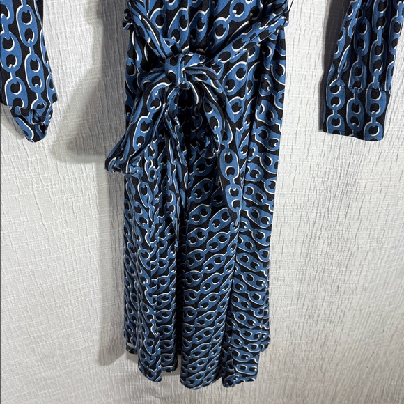 Boden Laura Jersey‎ Midi Shirt Dress Blue Geometric Print Belted Long Sleeve  2P - Picture 5 of 12
